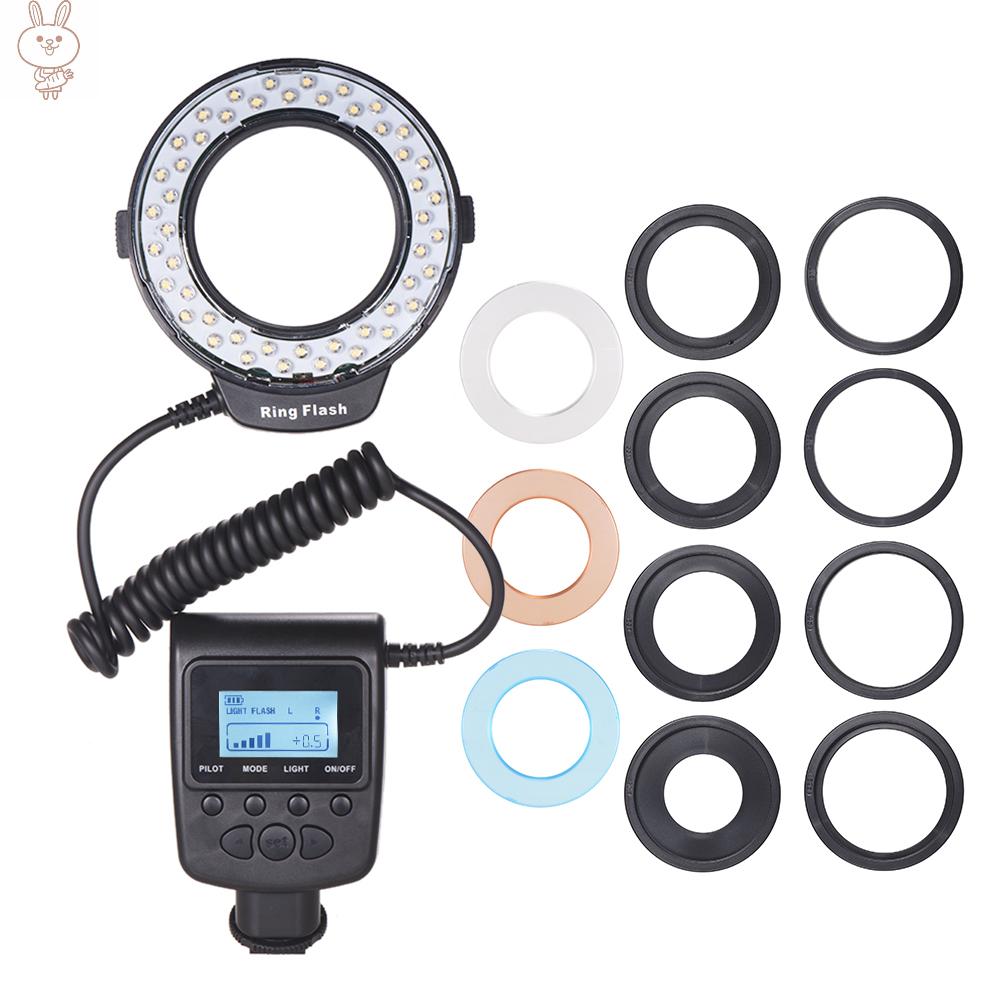 Only♥HD-130 Macro LED Ring Flash Light LCD Display 3000-15000K GN46 Power Control with 3 Flash Diffusers 8 Adapter Rings for Cameras