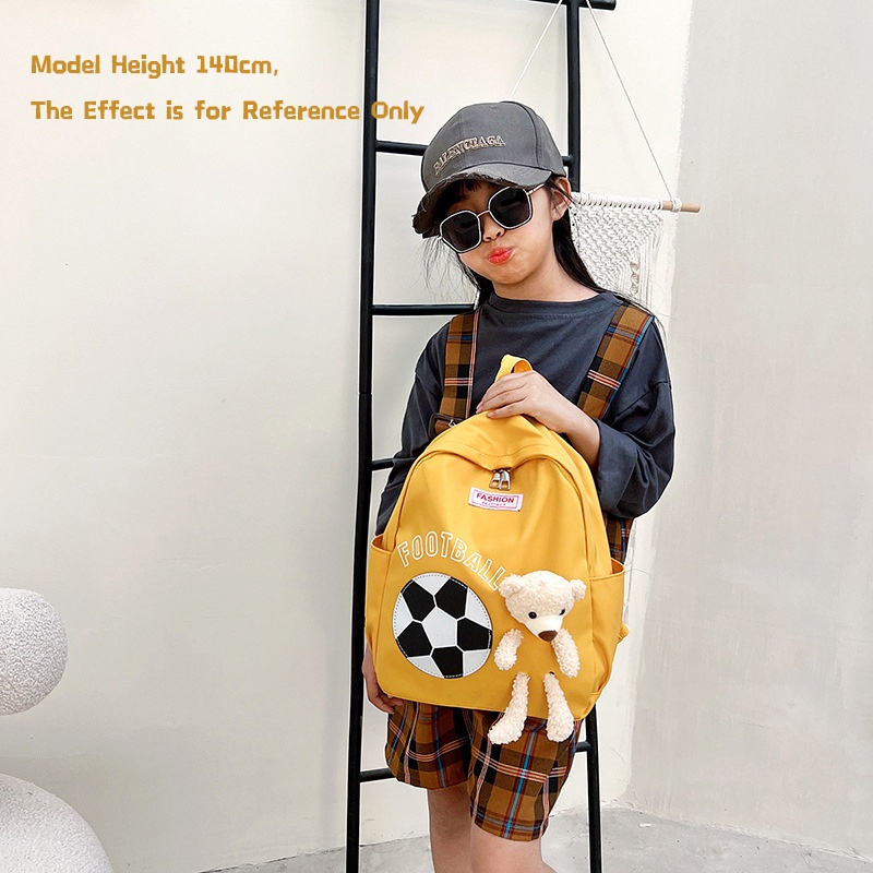 Ba Lô Đi Học Bằng Nylon Nhẹ In Họa Tiết Gấu Và Bóng Đá Thời Trang Cho Bé Mẫu Giáo 3-10 Tuổi