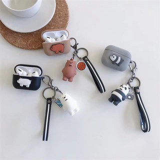 Vỏ bảo vệ hộp sạc tai nghe Airpods 1 2 bằng TPU mềm hình We Bare Bear có dây đeo tay