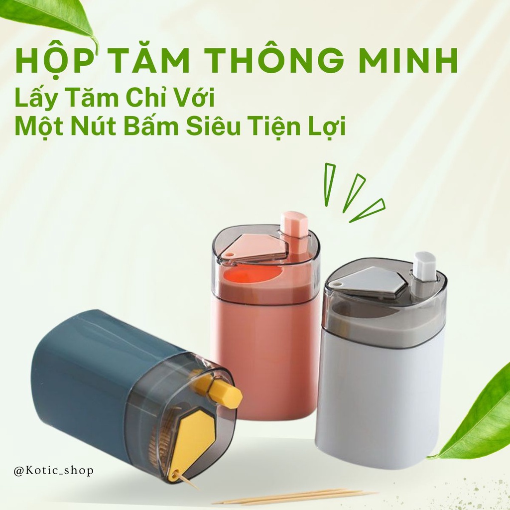 Hộp Đựng Tăm Xỉa Răng Thông Minh Nút Bấm Tự Động Nhã Tăm Lọ Tăm Nhựa Cao Cấp Decor Sang Trọng Bàn Ăn Kotic_shop