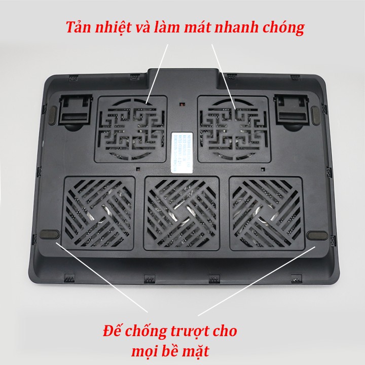 Đế Tản Nhiệt Laptop Cooling Pad V5 5 Quạt Lớn Có Led