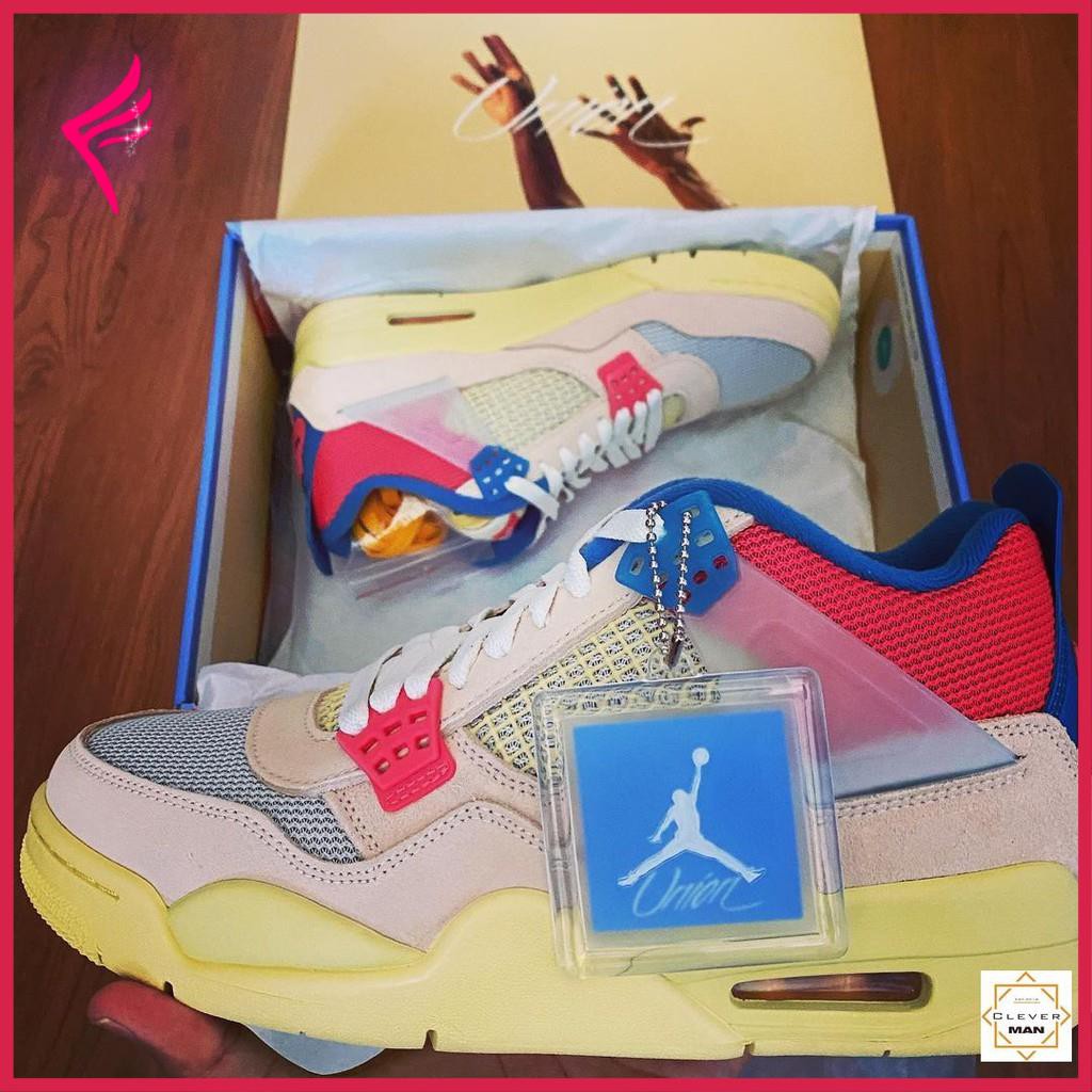 (FREESHIP+FULLBOX) giày thể thao sneakers AIR JORDAN 4 Union Guava Ice màu kem gót xanh đỏ cực đẹp c