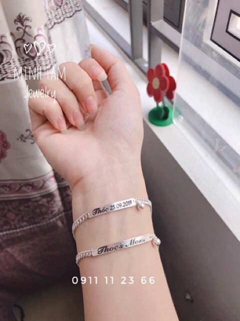 Lắc tay đôi khắc tên cho mẹ và bé bạc ta- Minh Tâm Jewelry