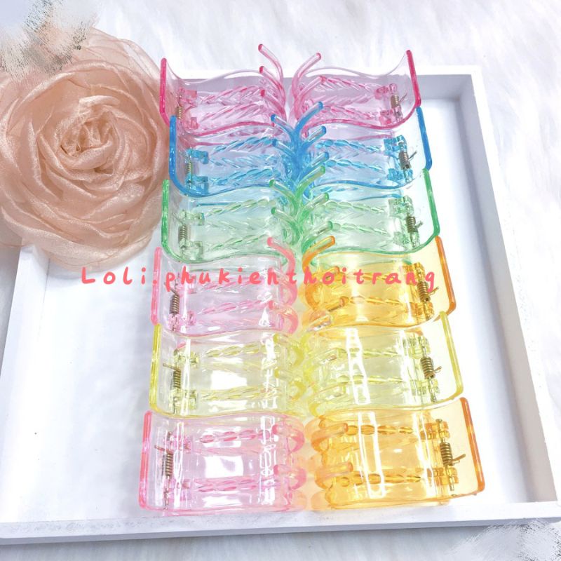 Vỉ 12 kẹp càng cua 5 răng nhựa trong mix màu
