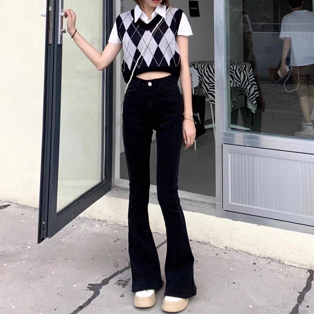 Jiashucheng Quần Jean Dài Lưng Cao Dáng Ôm Nhỏ Màu Đen Phong Cách Hàn Quốc Dễ Phối Đồ Thời Trang Mùa Xuân Dành Cho Bạn Nữ