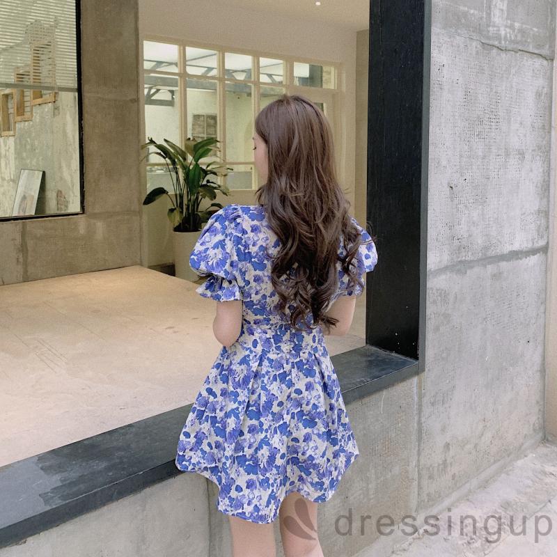 Đầm Nữ Tay Phồng Cổ Chữ V Họa Tiết Hoa Phong Cách Vintage | BigBuy360 - bigbuy360.vn