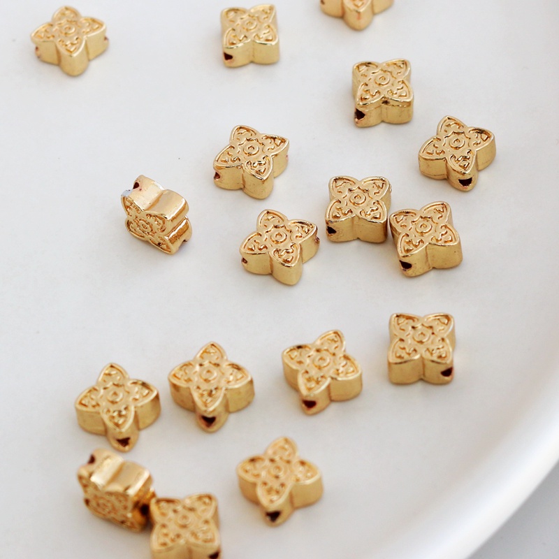 Set 10 hạt vàng 14k 8mm hai mặt dùng làm vòng tay thủ công