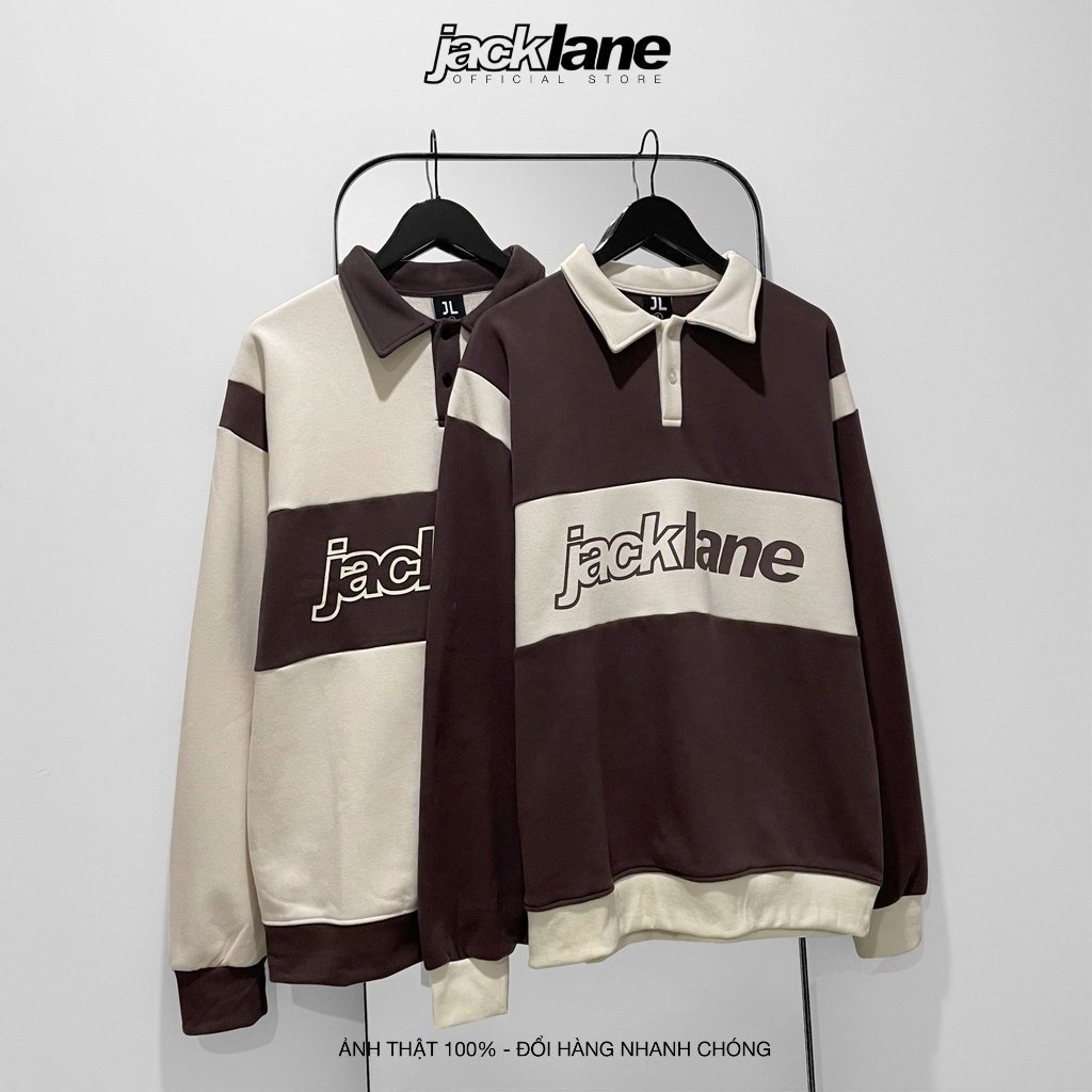 Áo Sweater Polo oversize Jack Lane Striped, Áo sweater phối có cổ Jack Lane, Local Brand JACK LANE