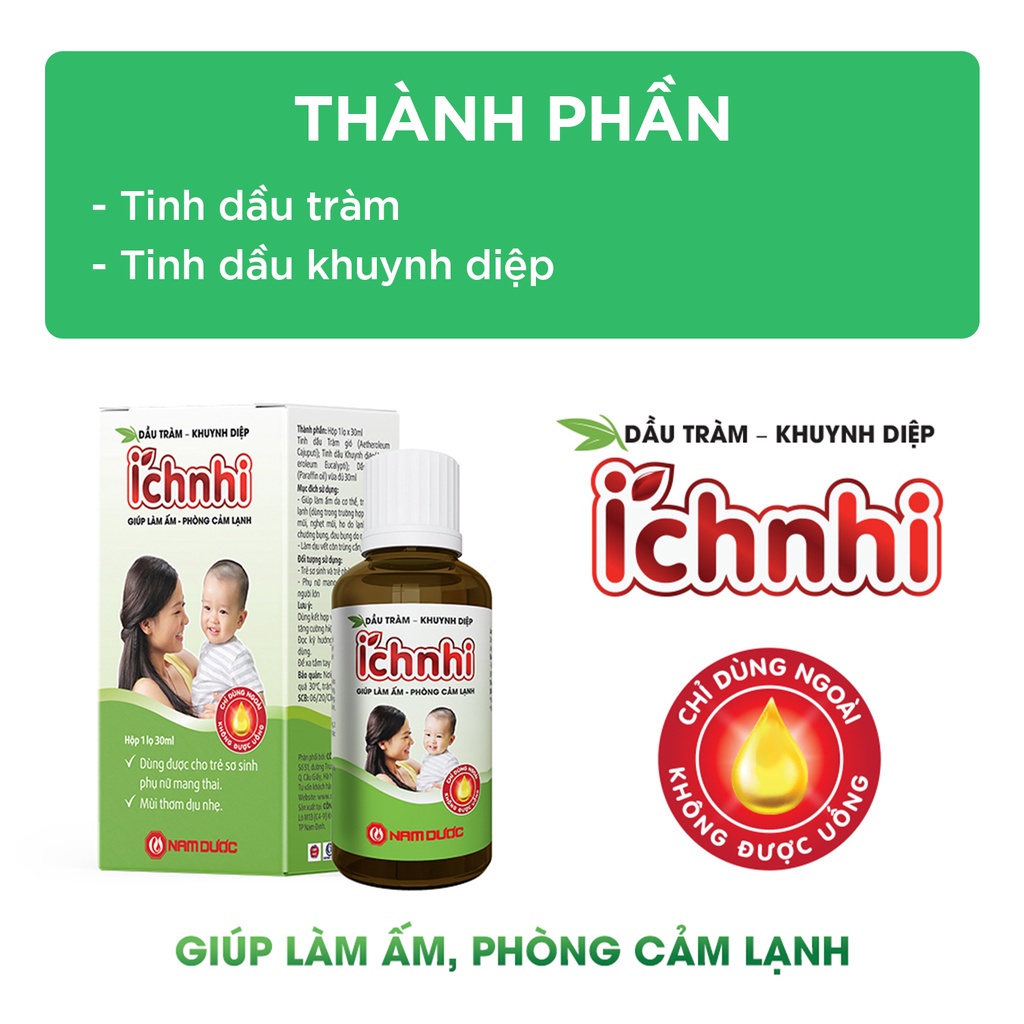 Dầu tràm khuynh diệp Ích Nhi 30ml giúp phòng cảm lạnh, làm ấm, an toàn cho trẻ sơ sinh và phụ nữ có thai, sau sinh