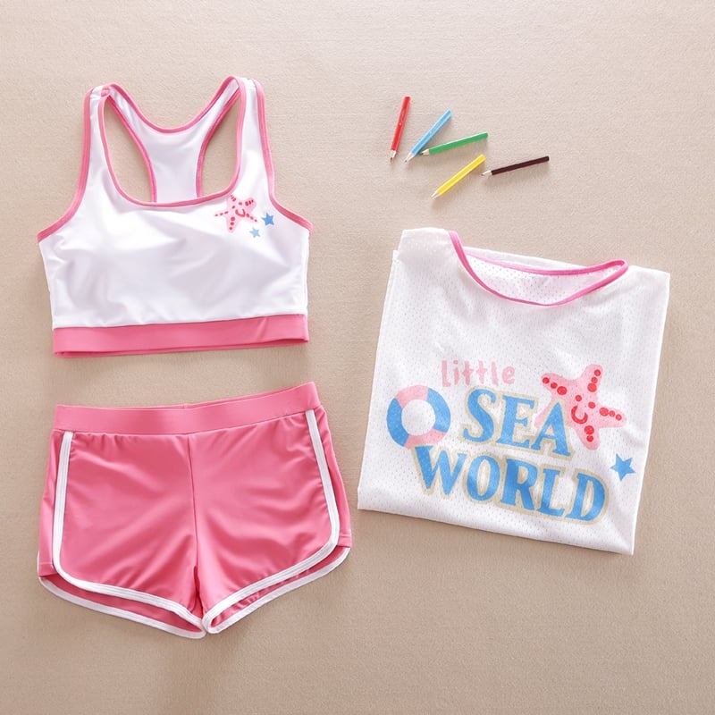 Set bộ bơi hè 3 chi tiết bé gái size đại đến 45kg - Bộ SEA WORLD