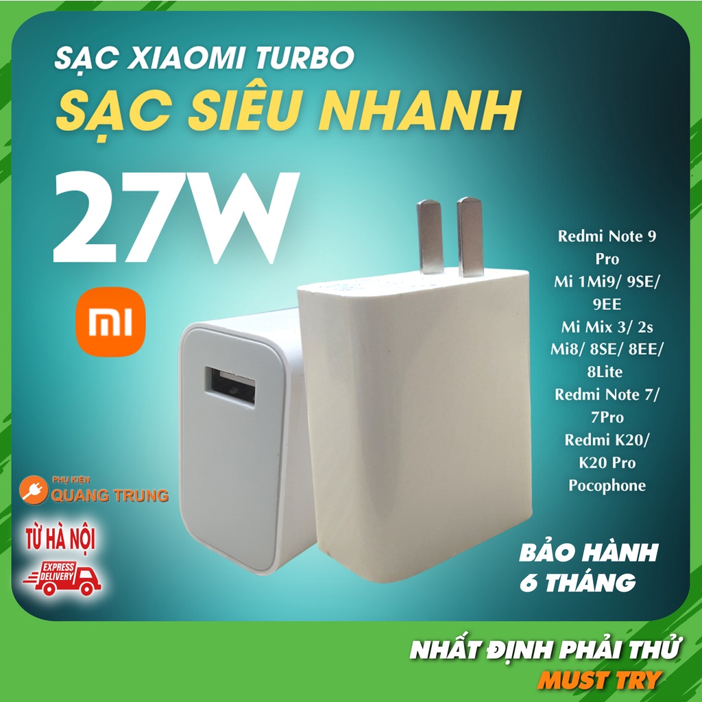 Sạc nhanh xiaomi 27W Quick Charge 3.0, Redmi Note 7/ 7Pro - Redmi K20/ K20 Pro - Pocophone