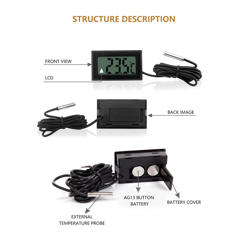 Nhiệt Kế Điện Tử Mini Màn Hình LCD Cảm Biến Nhiệt Độ Và Độ Ẩm Không Thấm Nước Cho Bể Cá