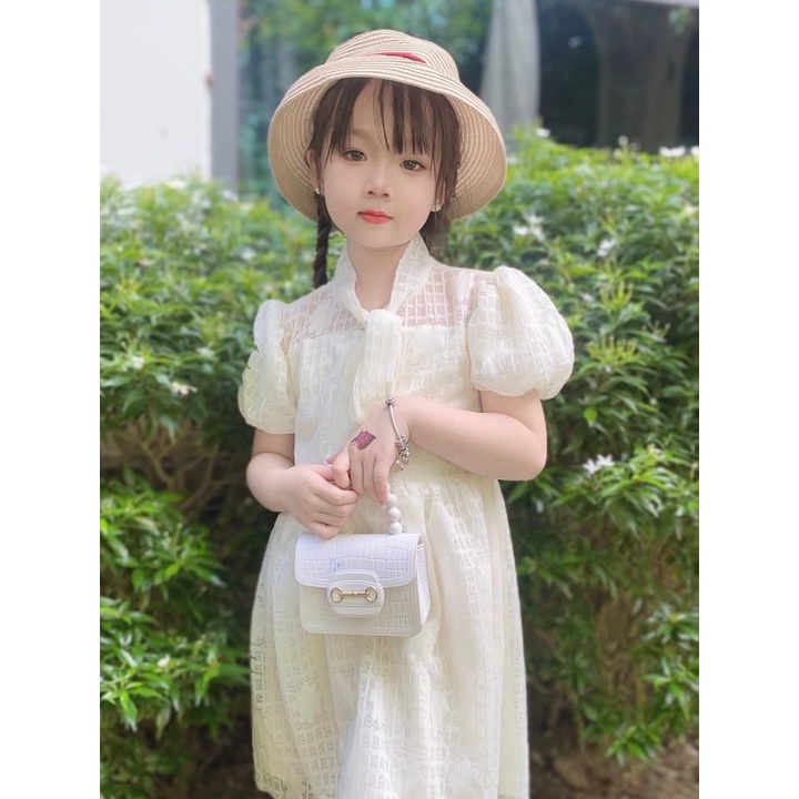 Váy trắng cho bé gái  - BABYSTORE88 - đầm công chúa trẻ em cộc tay mùa hè 1 2 3 4 5 6 7 8 9 10 11 12 tuổi V44