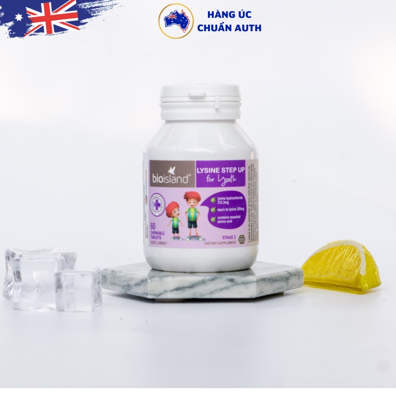 Viên nhai Hỗ trợ Tăng chiều cao cho bé Úc Bio Island Lysine Step Up for Youth 60 viên