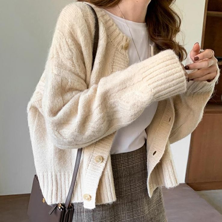 Áo Khoác Cardigan Dệt Kim Mềm Mại Dáng Rộng Ngắn Thời Trang 2022 Cho Nữ