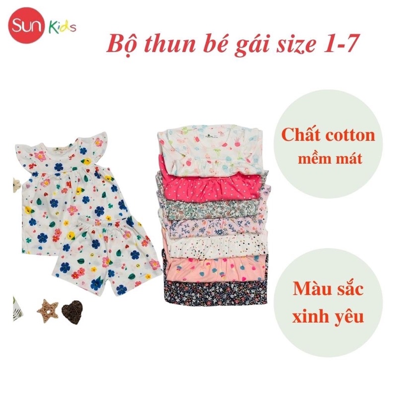 Đồ bộ thun bé gái, đồ bộ trẻ em chất cotton, có nhiều màu, size 5-8 tuổi - SUNKIDS1