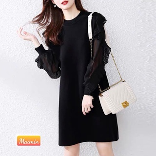 Váy len phối tay voan viền bèo