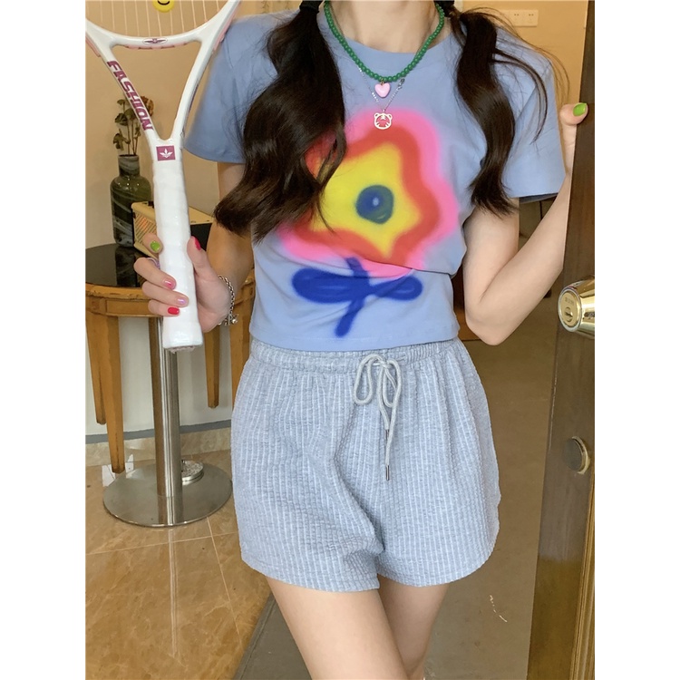 Áo Thun Ngắn Tay In Họa Tiết Hoa Thời Trang Mùa Hè Cho Nữ