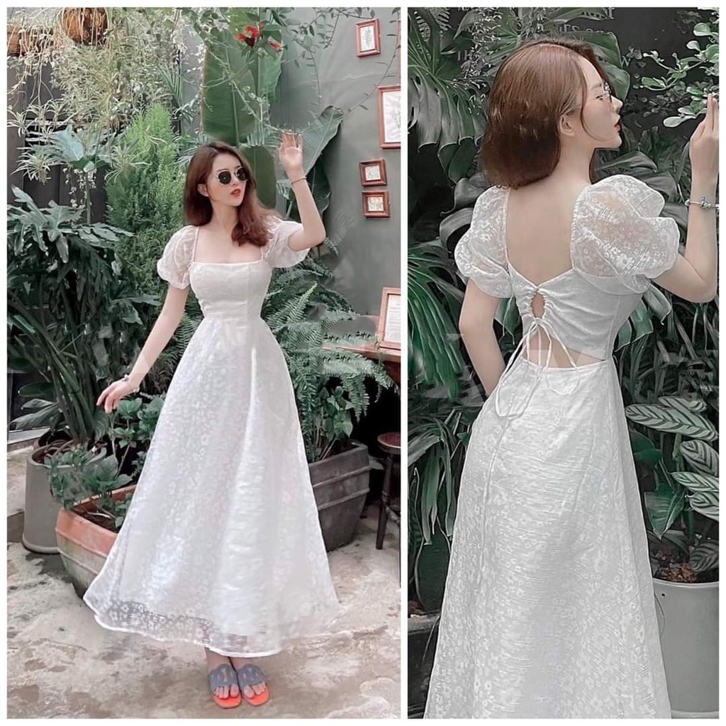 Đầm dự tiệc trắng dáng xòe cutout lưng cao cấp Nyan Dress