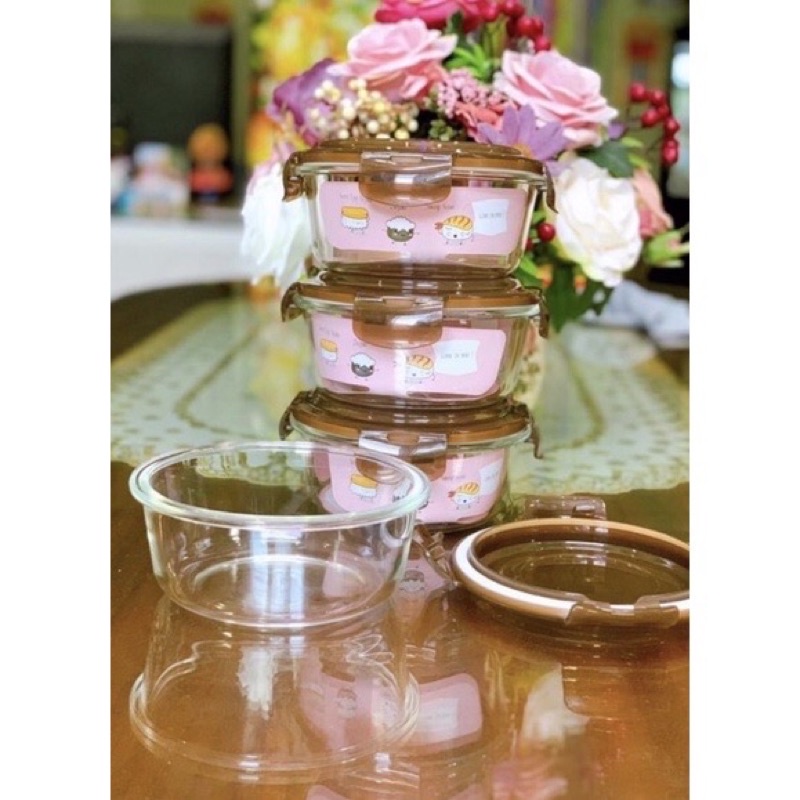 Set 3 Hộp Thuỷ Tinh Chịu Nhiệt Tròn 620ml