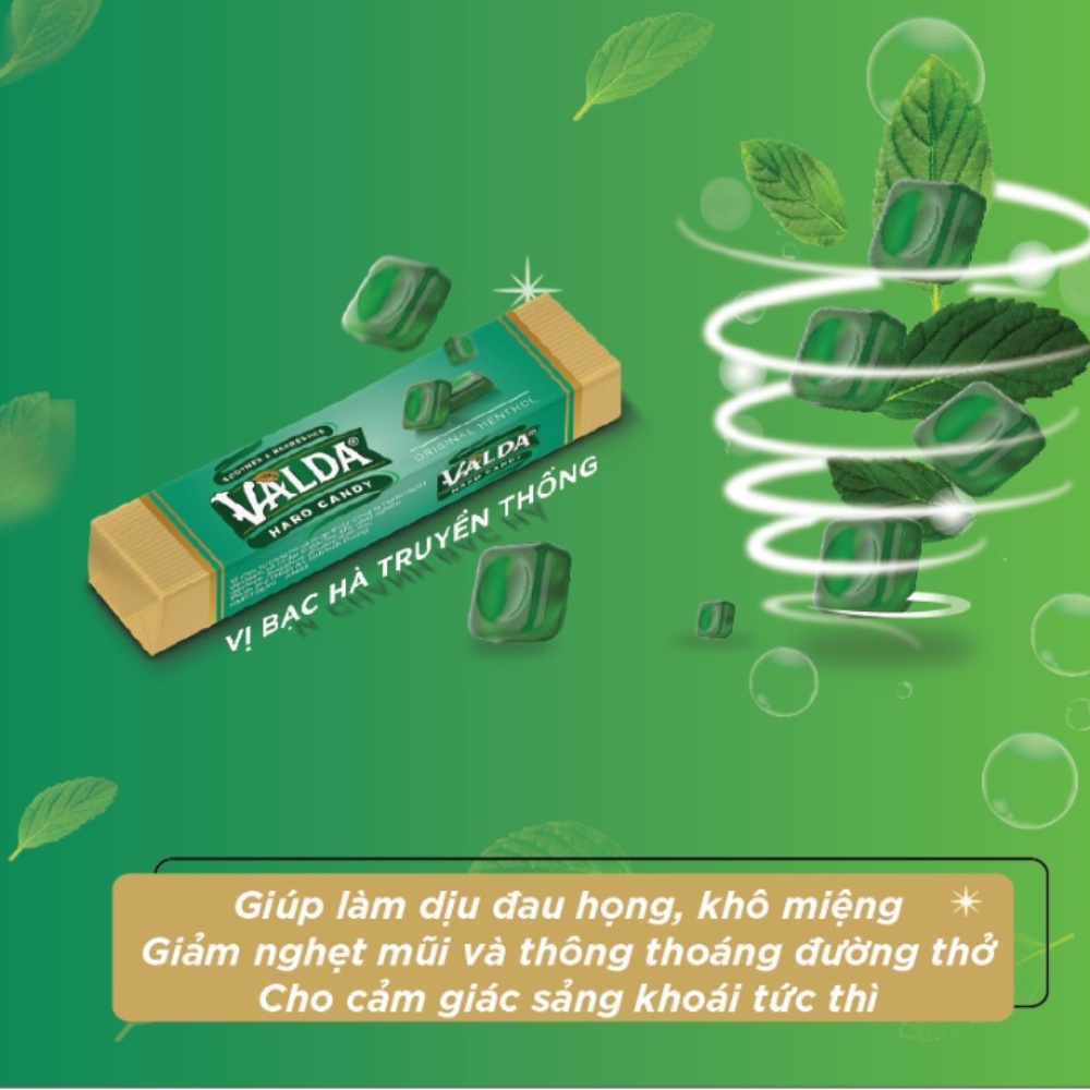 Kẹo ngậm VALDA Vị Bạc hà Truyền thống - Thanh 10 viên 36g