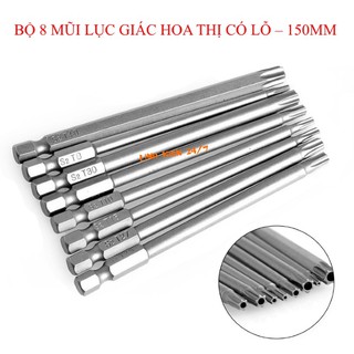 Bộ 8 Mũi Lục Giác Hoa Thị Có Lỗ Cho Máy Khoan Và Bắt Vít 150mm