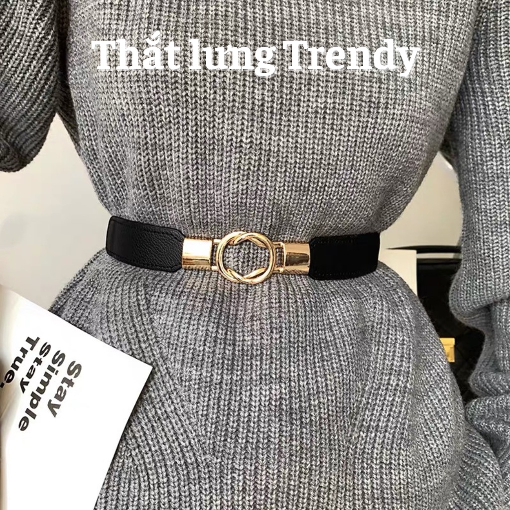 Đai váy mặt vàng xoắn thun phối da sang đẹp ĐV002 - Belt nịt áo sơ mi blazer co giãn 2.5cm bản vừa Thắt lưng Trendy