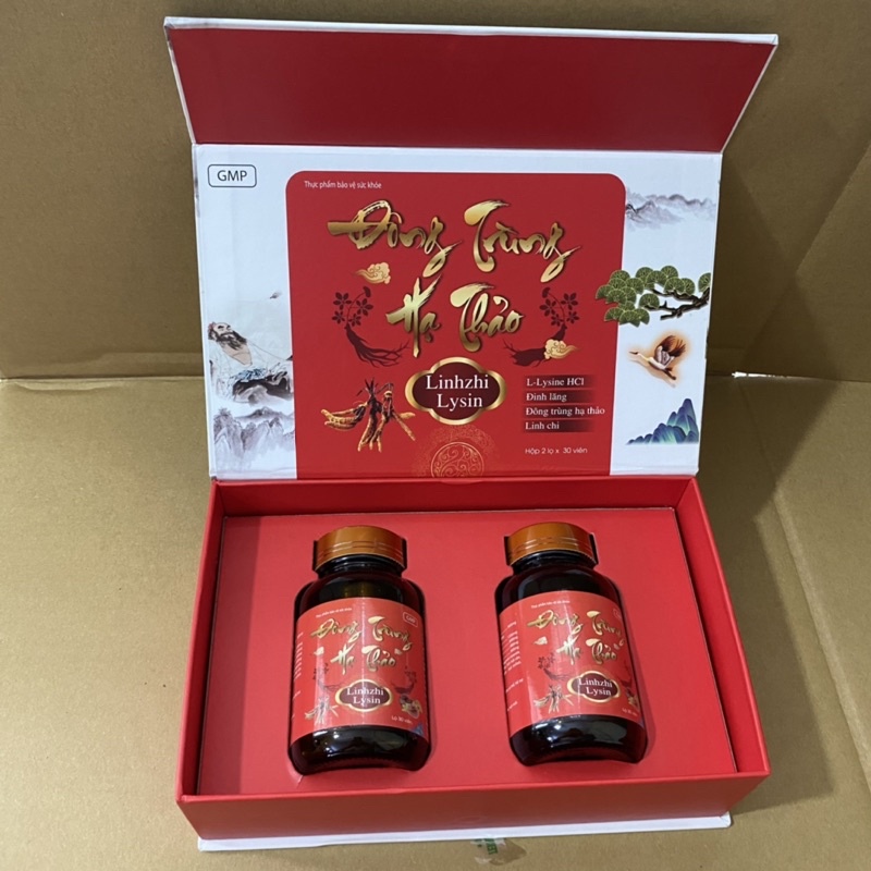 Viên ăn ngủ ngon ĐÔNG TRÙNG HẠ THẢO LINHZI GOLD - Hộp 2 lọ x 30 viên - chứa Đông trùng hạ thảo Linhzhi Lysin