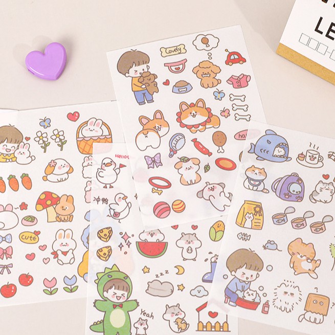 Bộ 4 Tấm Miếng Sticker Hình Dán Học Sinh Nhật Bản Trang Trí Sổ Tay Nhật Ký Điện Thoại Khay Đựng Bút D159
