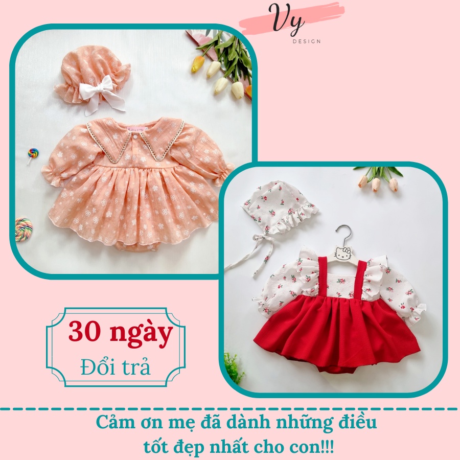 Body Bé Gái Sơ Sinh Thiết Kế VY DESIGN. Body Váy Tiểu Thư Cho Bé Đầy Tháng 0 12 Tháng, Kèm Phụ Kiện. Đầm Đầy Tháng