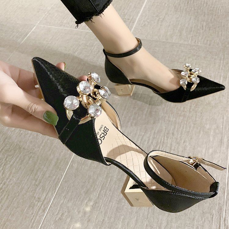 Giày Cao Gót Da Mềm Đính Đá Thoáng Khí Thời Trang Cho Nữ