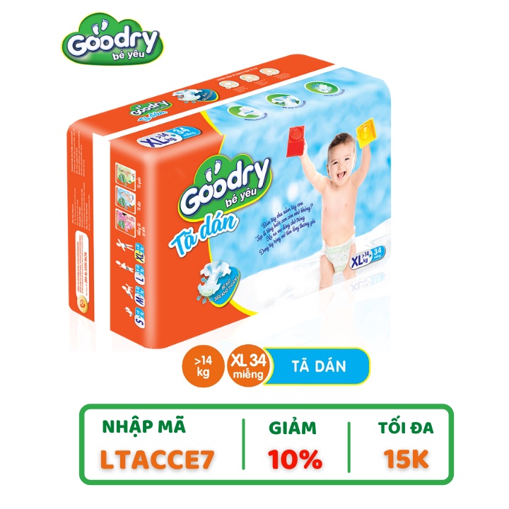 [Mã BMBAU50 giảm 7% đơn 99K] Tã dán Goodry XL34 thấm hút thông minh