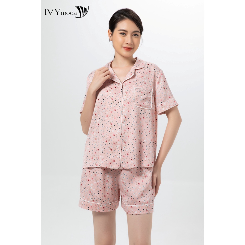 Bộ pyjama lụa phối họa tiết IVY moda MS 16X1367
