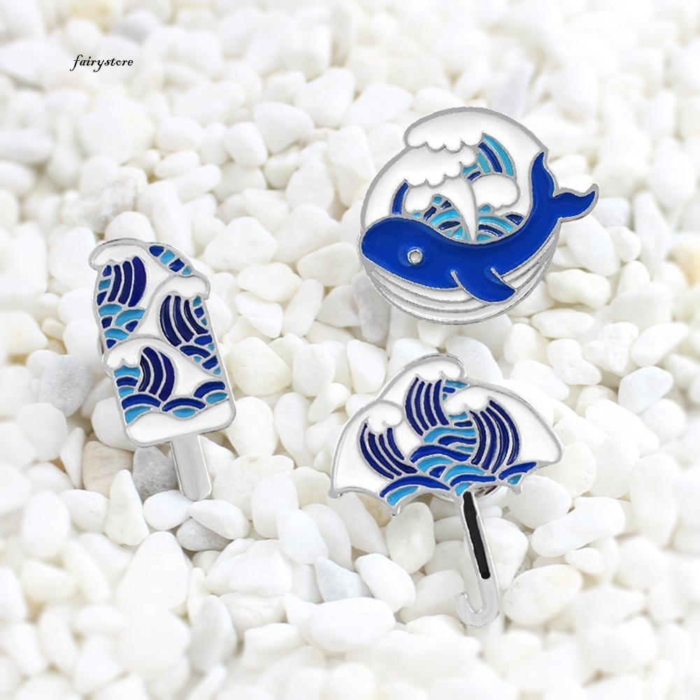 Ghim Cài Áo Hình Cá Voi / Sóng Biển Thời Trang Unisex