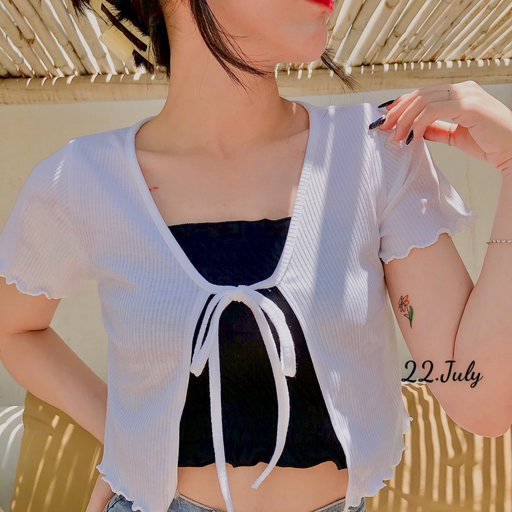 Áo croptop kiểu dây buộc thun tay ngắn🍓🍓gân mềm nhẹ nhàng hoặc sexy (2 style)📷Kèm hình thật📷