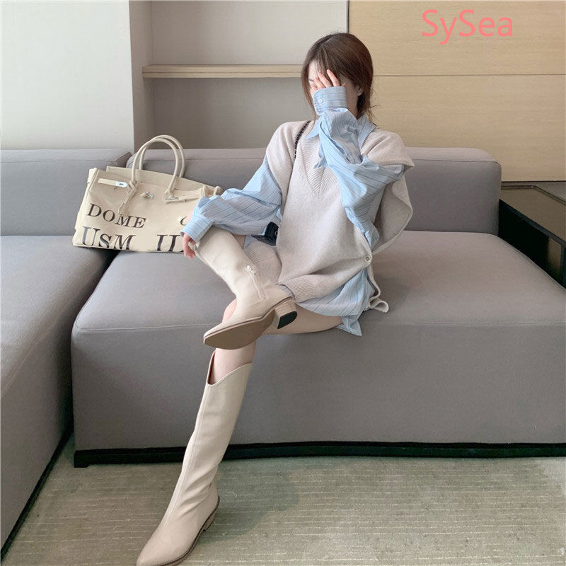 Set Áo Sơ Mi Dài Tay + Áo Khoác Len Không Tay Thời Trang Dành Cho Nữ | BigBuy360 - bigbuy360.vn