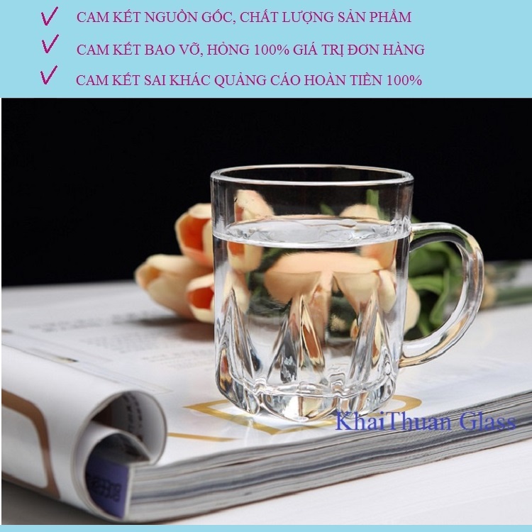 Cốc Thủy Tinh Có Quai Đẹp Uống Trà Cafe Chịu Nhiệt Cao Deli ZB151 Dung Tích 240ml