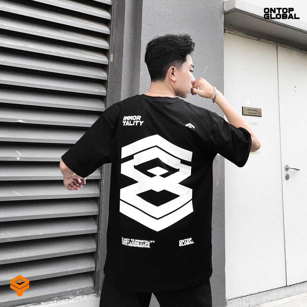 Áo thun local brand chính hãng ONTOP form rộng tay lỡ màu đen - Big Logo