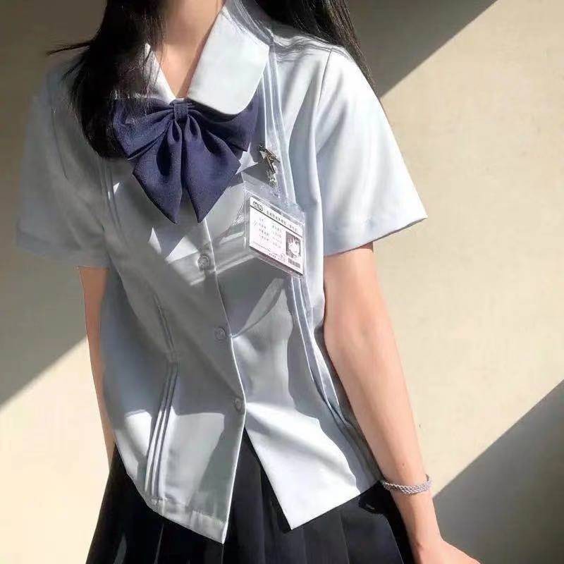 chân váy dài№✜Áo sơ mi đồng phục JK nữ ngắn tay mùa xuân hè kiểu Nhật Bản trường học cung cấp cảm giác organ nếp