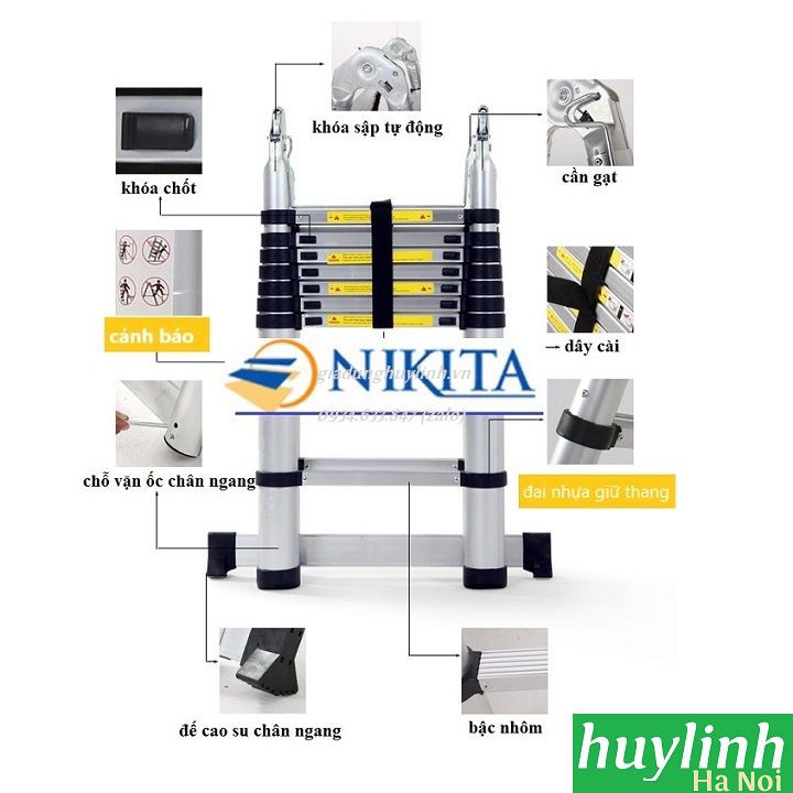 Thang nhôm rút đôi chữ A Nikita AI50 - 5 mét