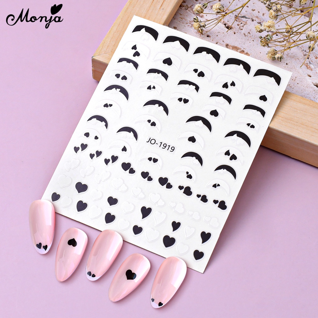 Miếng dán trang trí móng tay Monja hình trái tim nhiều màu sắc