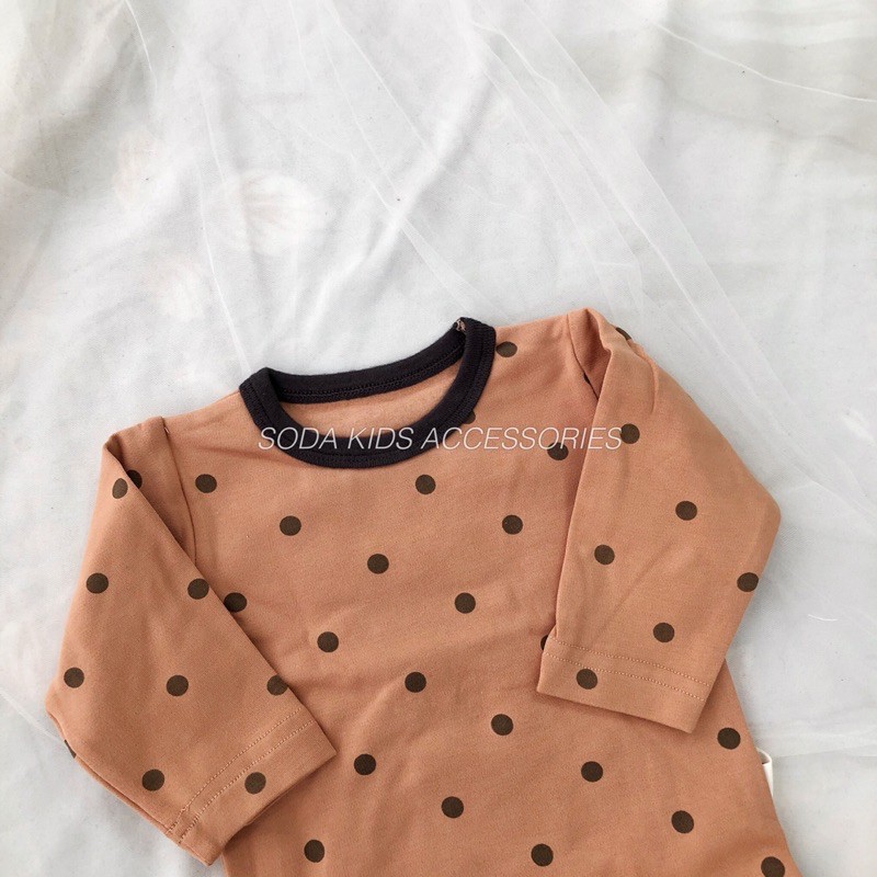 Bộ liền cún con cam nâu chấm bi (Ảnh thật)