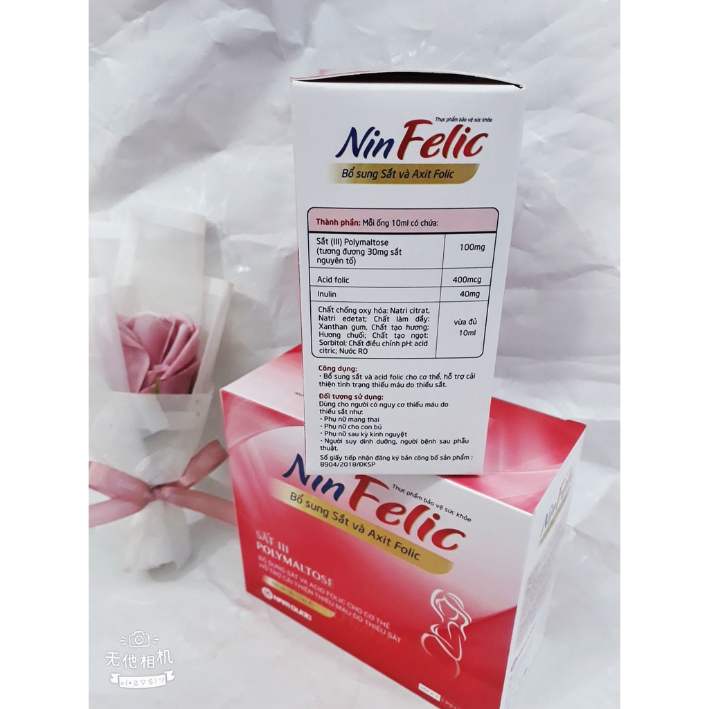 Sắt ống NinFelic, uống không gây nóng, bổ sung sắt và Acid Folic cho người lớn, bà bầu và phụ nữ cho con bú