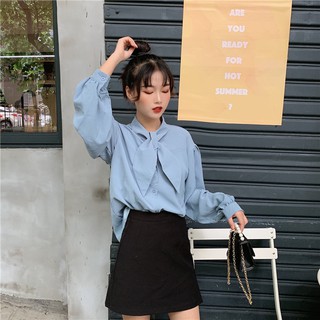 SM02 Sơ mi cổ thắt nơ bánh bèo (Có ảnh thật)