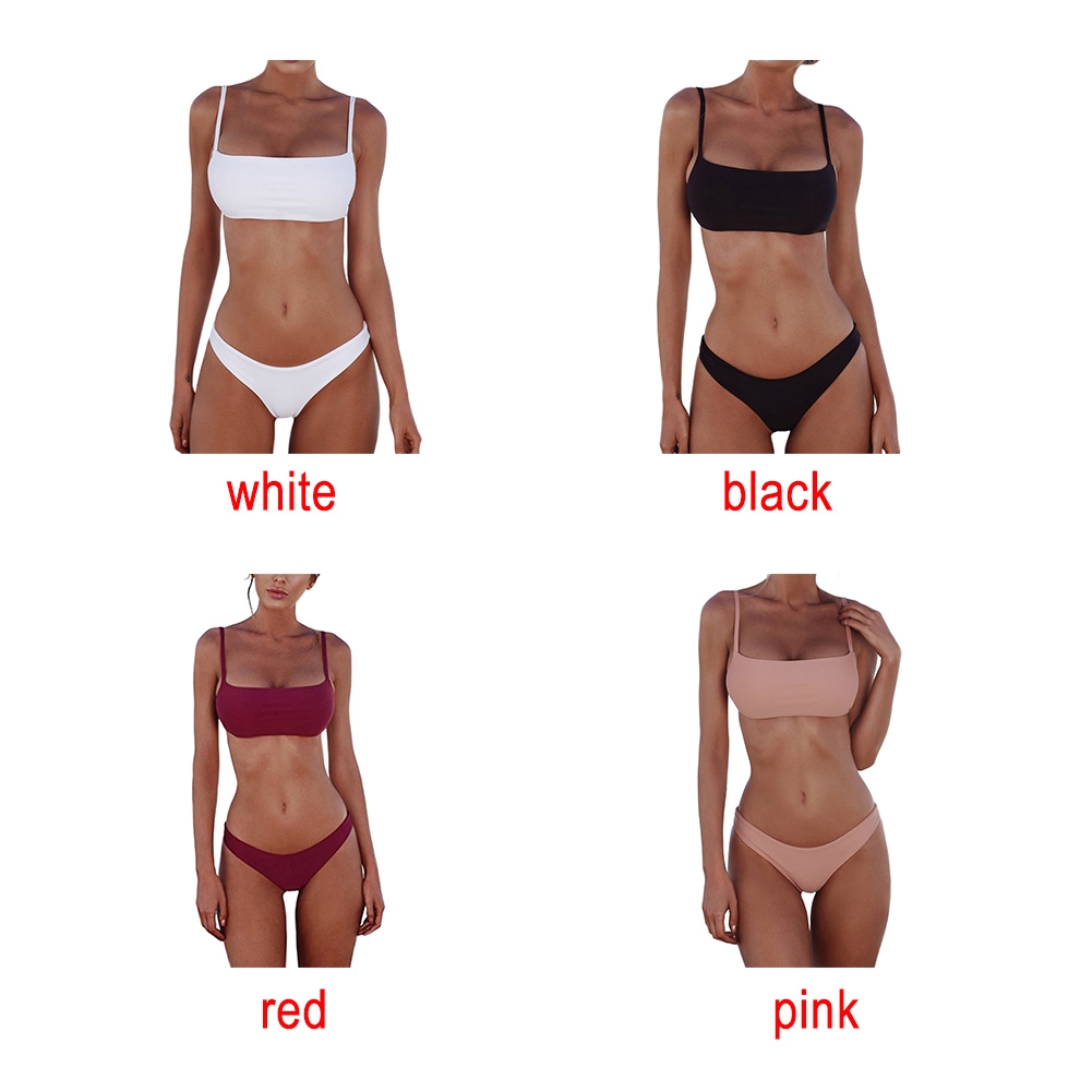 Bikini hai mảnh màu trơn phong cách đơn giản dành cho nữ | BigBuy360 - bigbuy360.vn