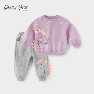 Bộ Áo Dài Tay + Quần Thun Dài Xinh Xắn Phong Cách Thể Thao Cho Bé Gái Từ 1-5 Tuổi