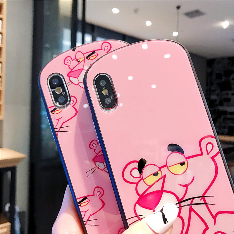 [ IPHONE ] Ốp Lưng Kính Cường Lực Viền Cong Pink Panther - K013