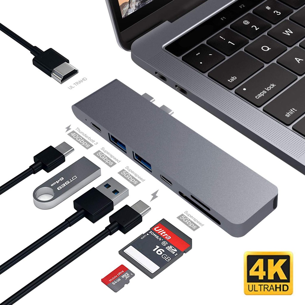 Cáp chuyển Thunderbolt 3 cho Macbook 2020 ra 7 cổng - HDMI/ TF/ SD/ USB 3.0/ Type-c