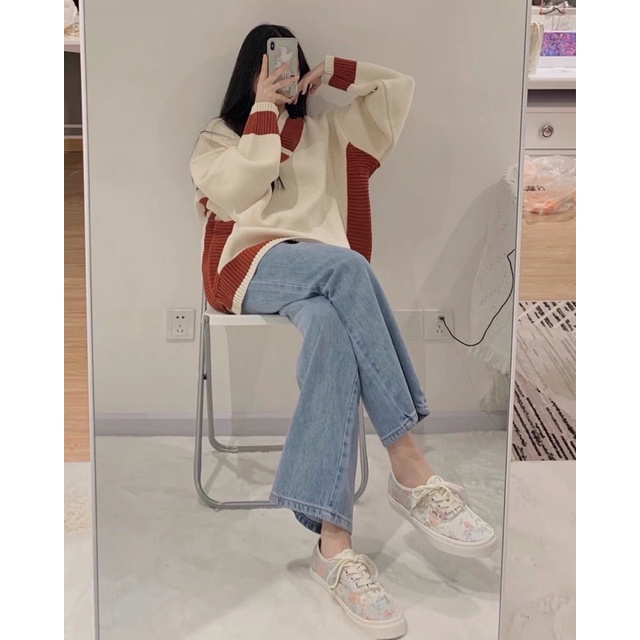 Áo len sweater cổ V viền đỏ cheap moment Jin BTS Aimee closet