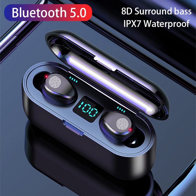 Tai Nghe Bluetooth F9 Pro/ F9 TWS 5.0 Bản QUỐC TẾ Không Dây Cảm Ứng Chống Nước IPX5, Chống Ồn. Tích Hợp Sạc Dự Phòng